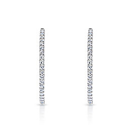 True 15 Carat Round Cut Diamond Hoops Earrings in 14k White Gold