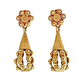 Vintage 1940 Textured 14k Yellow Gold Handmade Dangle Earrings