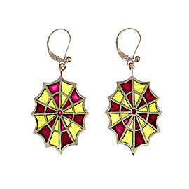Enamel Dangle Earrings 14k Yellow Gold Plique A Jour