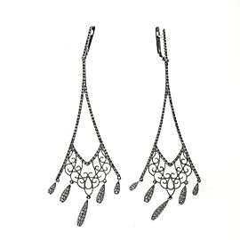14k White Gold Micro Pave 1.00ctw Diamond Long Dangle Earrings