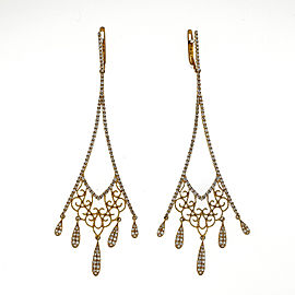 14k Yellow Gold Micro Pave 1.14ct Diamond Long Dangle Earrings