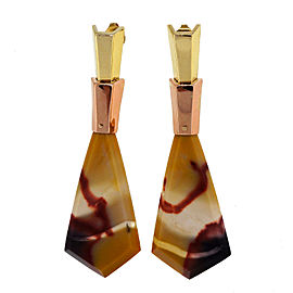 Vintage Art Deco 14k Rose & Green Gold Jasper Dangle Earrings 1935