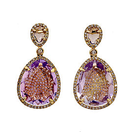 14k Rose Gold 8.40ctw Amethyst Micro Pave Diamond Dangle Earrings