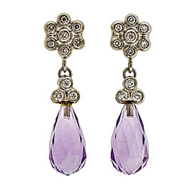 14k White Gold Amethyst 5.00ct Briolette Dangle Earrings