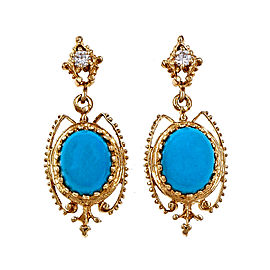 Vintage 14K Yellow Gold Turquoise Diamond Earrings
