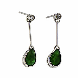 Natural Bright Green Jadeite Jade Dangle Earrings 18k White Gold GIA Certified