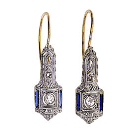 Vintage 1910 Sapphire Old European Cut Diamond Earrings Platinum Top