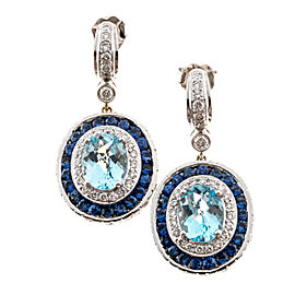 Charles Krypell 18K White Gold with 4.20ct. Sapphire 2.86ct. Diamond and 3.50ct. Aqua Earrings