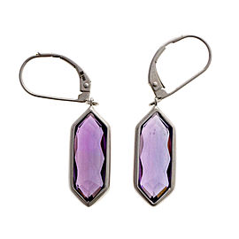 Estate 7.75ct Fancy Bezel Cut Amethyst 14k White Gold Dangle Earrings