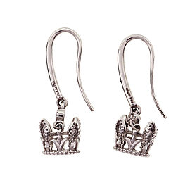 Crown Design Diamond Dangle Earrings 18k White Gold
