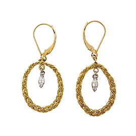 Vintage 1950 Handmade Dangle Earrings Marquise Diamond Yellow & White Gold