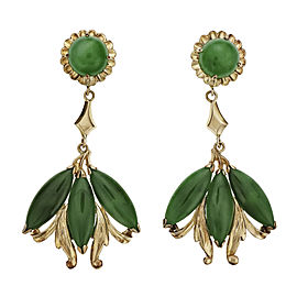 Natural Omphacite Jadeite Jade Dangle Earrings 22k Gold GIA Certified