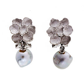 Vintage Mid Century 1950 Gray Blue Baroque 14k White Gold Pearl Earrings