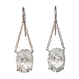 Vintage 22.5ct Cut Oval White Topaz Scroll Settings 14k Wire Dangle Earrings