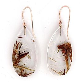Rare Quartz Crystal 45.50ct Copper Rutile 18k Rose Gold Dangle Earrings