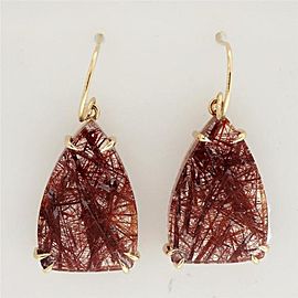 14k Yellow Gold 32.07ctw Quartz Crystal Dangle Copper Rutile Earrings
