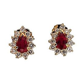 Vintage Bold Red Pear Shaped .95ct Ruby .60ct Full Cut Diamond 14k Gold Earrings