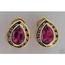 Estate 14k Gold Pear Pink Tourmaline & Full Cut Diamond Clip Post Earrings