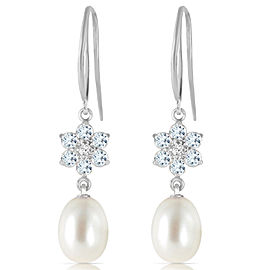 9.01 CTW 14K Solid White Gold Fish Hook Earrings Diamond, Aquamarine