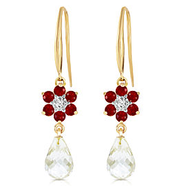 5.51 CTW 14K Solid Gold Hook Earrings Diamond, Ruby White Topaz