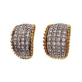 Vintage 14k Yellow Gold 14 K White Gold 2.25ctw Diamond Domed Curved Earrings