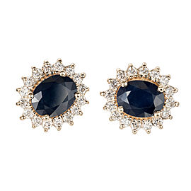 Sapphire Oval 4.50ct Halo Earrings Diamond 14k Yellow Gold