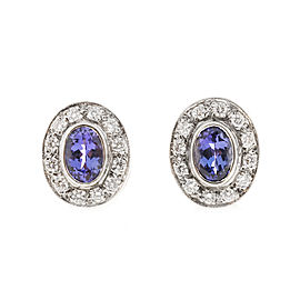 14k White Gold Vintage Tanzanite Pave Set Diamond Clip Earrings