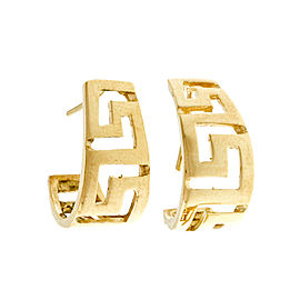 Estate Greek Key Hoop Earring Post Top 14k Yellow Gold