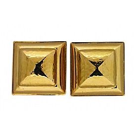 Estate 18k Greenish Gold Square Geometric Domed Hammered Clip Post Earrings