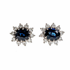 14k White Gold Dark Blue No Heat Sapphire Diamond Earrings