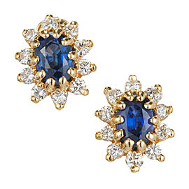 Oval Sapphire Diamond Earrings 14k Yellow Gold