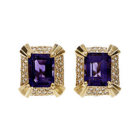 Vintage Mid Century 1950 Amethyst Diamond Earrings Geometric