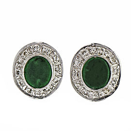 Natural Bright Green Jadeite Jade Earrings 18k White Gold Diamond GIA Certified