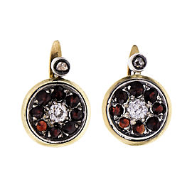 Victorian 1860 Garnet Diamond Earrings 18k Gold Silver Old Mine Rose Cut