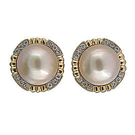 Vintage 15mm Pink Mobe Pearl 14k Frame .40CT Diamond Clip & Post Earrings