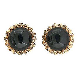 Vintage 14mm Black Onyx .33ct Diamond 14k Clip Post Earrings