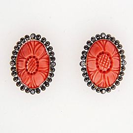 OTS Vintage Antique Victorian Pink Coral 9k Gold .04ct Diamond Earrings