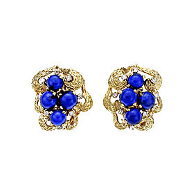 Vintage 1950 Textured Lapis Diamond Earrings 18k Clip Post