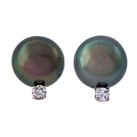Black Color South Sea Cultured Pearl Diamond 18k White Gold Earrings