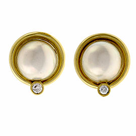 Vintage 18k Yellow Gold Mobe Cultured Pearl Diamond Clip Post Earrings 1960