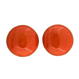 Vintage 9.5mm Button Shape Gem Natural Polished Salmon Coral 14k Gold Earrings