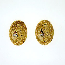 Antique Victorian 1900 .05ct Diamond Engraved Lion 14k Earrings