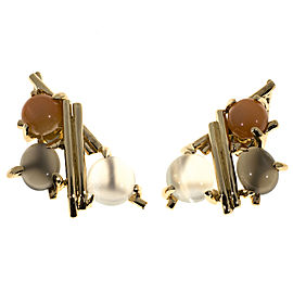 Estate 1970 Multi Color White Pink Grey Moonstone 14k Yellow Gold Earrings
