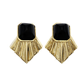 Vintage 1960 Black Onyx Cabochon Earrings 14k Yellow Gold