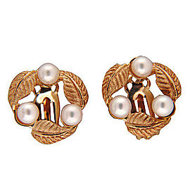 Vintage 6 AAA Grade Japanese Cultured Pearl 14k Gold Leaf Clip & Post Earrings