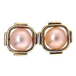 Vintage 17mm Mobe Pearl 14k Clip Post Yellow Gold Earrings