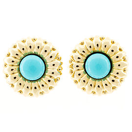 18K Yellow Gold & Turquoise Sunflower Clip Post Earrings