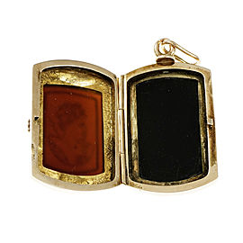 14K Rose Gold Carved Carnelian Hardstone Locket Pendant