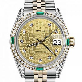 Women's Rolex 31mm Datejust Two Tone Jubilee Champagne Gold Jubilee Metal Plate Dial Bezel + Lugs + Emerald