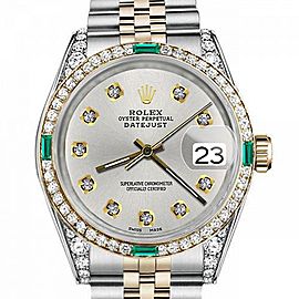 Women's Rolex 31mm Datejust Two Tone Jubilee Silver Color Diamond Dial Bezel + Lugs + Emerald